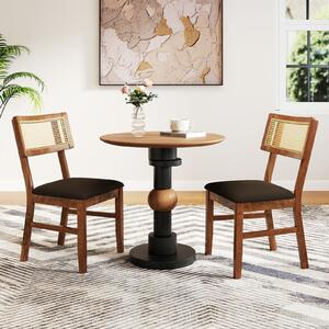 Costway Set sedie pranzo 2 imbottite rattan intrecciato schienale hevea, Set sedie velluto seduta 180kg portata boho soggiorno cucina