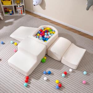 Costway Blocchi schiuma arrampicata bambini set morbido 5 pezzi vasca palline, Blocchi gioco indoor schiuma arrampicata bambini palline non incluse Beige