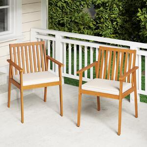 Costway Set sedie pranzo patio 2 acacia legno cuscino imbottito, Set sedie esterne braccioli 180kg portata rimovibile Marrone