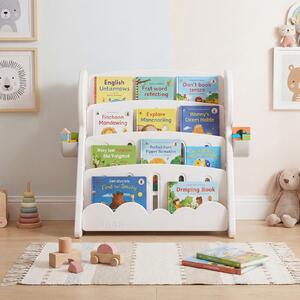 Costway Libreria bambini 4 ripiani scaffale libri 2 scatole stoccaggio ripiano inferiore reversibile, Organizzatore libri convertibile stanza giochi camera letto aula