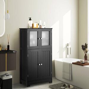 Costway Armadietto del bagno con ante di vetro e mensole regolabili, Organizer multiuso per corridoio salone bagno Nero