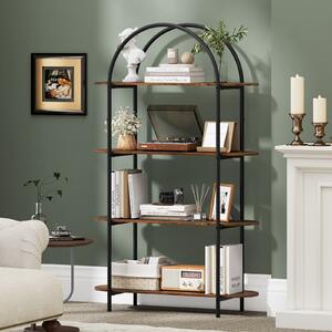 Costway Libreria forma arco 4 ripiani industriale aperta struttura metallica robusta, Organizzatore espositivo autoportante soggiorno ufficio camera letto