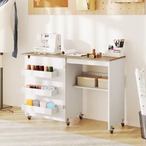 Costway Carrello per artigianato con ripiano e contenitori per camera da letto, Tavolo da cucito pieghevole con stazione di ricarica Colorato
