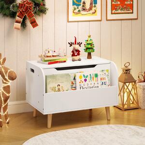 Costway Scatola giocattoli legno bambini libreria frontale 4 gambe legno massello coperchio ribaltabile, Cassapanca organizer sala giochi asilo Bianco