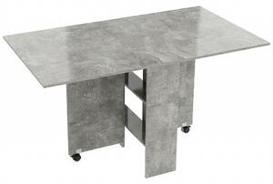 Tavolo da Pranzo Pieghevole 140x80x74 cm con Ripiani Ribalta e Ruote in Melamina Grigio Cemento
