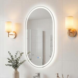 Costway Specchio illuminato bagno infrangibile temperatura colore regolabile 3 modalità, Specchio anti-appannamento vetro temperato 90 x 55 cm