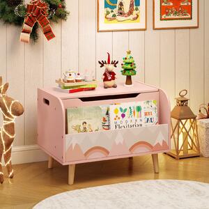 Costway Scatola giocattoli legno bambini libreria frontale 4 gambe legno massello coperchio ribaltabile, Cassapanca organizer sala giochi asilo Rosa