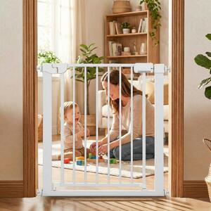 Costway Cancello sicurezza bambini per scale montaggio a pressione, Chiusura automatica funzionamento una mano senza forare Bianco