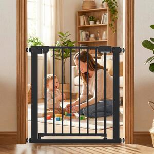 Costway Cancello sicurezza bambini per scale montaggio a pressione, Chiusura automatica funzionamento una mano senza forare Nero