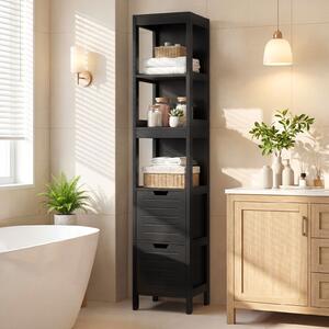 Costway Armadio alto stoccaggio in legno con struttura robusta, Armadietto scaffale multiuso 145x30x30cm Nero