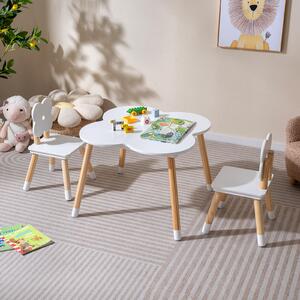 Costway Set tavolo bambini forma fiore tavolo gioco legno 2 sedie gambe pino solido, Tavolo multifunzionale 3+ anni arte studio