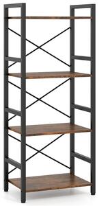 Costway Libreria stretta a 4 ripiani autoportante struttura metallo resistente, Scaffale industriale ripiani aperti design anti-caduta soggiorno ufficio casa Nero