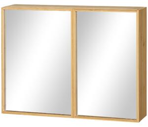 Kleankin Specchiera da Bagno in Bambù e Vetro con 3 Ripiani, 2 Ante e Montaggio a Muro, 65.2x14x50 cm, color Legno | Aosom Italy