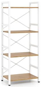 Costway Libreria stretta a 4 ripiani autoportante struttura metallo resistente, Scaffale industriale ripiani aperti design anti-caduta soggiorno ufficio casa Bianco