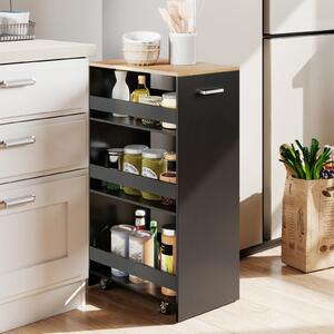 Costway Carrello portaoggetti da cucina con maniglia ruote, Scaffale mobile salvaspazio con scaffali stretti 47,5 x 30 x 80,5 cm Nero