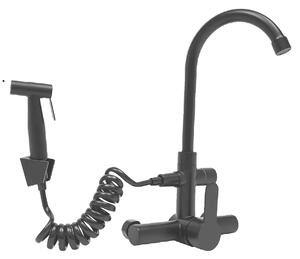 Rubinetto da cucina a parete, design moderno, ruotabile di 180°, nero, G1/2