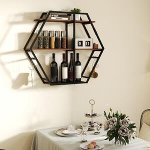 Costway Mensole esagonali industriali da parete con struttura in metallo e ganci, Mensole decorative galleggianti a 3 livelli in legno per camera da letto soggiorno e cucina