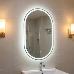 Costway Specchio illuminato per bagno con anti-appannamento e luce regolabile, Specchio infrangibile in vetro temperato 80x50 cm