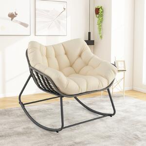 Costway Sedia per relax in rattan per interno con struttura in metallo robusto, Sedia a dondolo da esterno Beige