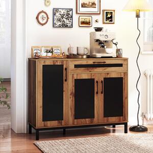 Costway Credenza buffet da cucina stile fattoria con cassetto e mensole rimovibili, Consolle moderna a 3 ante per bar soggiorno 120 cm