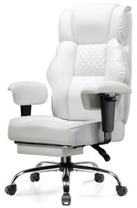 Sedia da gioco GTPLAYER, sedia da ufficio ampia con molle insacchettate, sedia ergonomica per PC, sedia da scrivania regolabile e girevole, ecopelle, bianca