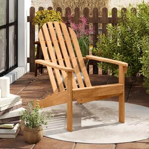 Costway Sedia Adirondack da patio in legno di acacia con seduta inclinata e schienale alto, Poltrona ergonomica a doghe per veranda cortile e piscina Naturale