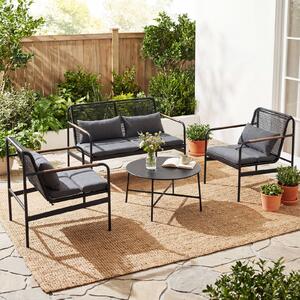 Costway Set mobili da patio 4 pezzi in vimini con cuscini, Divano 2 posti e 2 poltrone con tavolino per giardino balcone