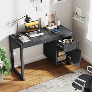 Costway Scrivania moderna per computer con armadietto e cassetto per casa e ufficio, Postazione di lavoro elegante Nero
