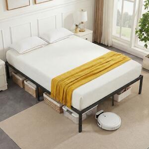 Costway Struttura letto king size in metallo con doghe resistenti e spazio sottostante senza rete necessaria, Letto a piattaforma per materasso 160x200 cm Nero