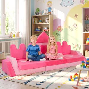 Costway Divano da gioco bambini 14 pezzi modulari in schiuma per arrampicata, Divano morbido con coperture lavabili per cameretta 3+ anni