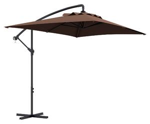 Outsunny Ombrellone da Giardino Decentrato con Base a Croce e Apertura a Manovella, 294x193cm, Marrone