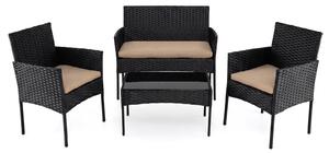 Costway Salotto da giardino in rattan 4 pz con divano poltrone e tavolino vetro, Set esterno con cuscini per balcone terrazzo e patio Tortora