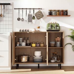 Costway Buffet cucina credenza moderna legno 2 ante 2 scomparti aperti, Buffet consolle sala pranzo ripiani regolabili gambe metallo 106x38x80cm Naturale