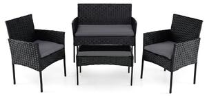 Costway Salotto da giardino in rattan 4 pz con divano poltrone e tavolino vetro, Set esterno con cuscini per balcone terrazzo e patio Grigio