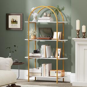 Costway Libreria forma arco 4 ripiani industriale aperta struttura metallica robusta, Organizzatore espositivo autoportante soggiorno ufficio camera letto Bianco