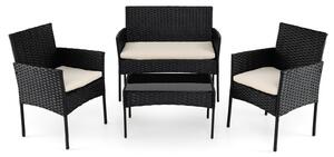 Costway Salotto da giardino in rattan 4 pz con divano poltrone e tavolino vetro, Set esterno con cuscini per balcone terrazzo e patio Beige