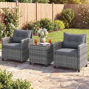 Costway Set mobili da esterno 3 pezzi con vetro temperato morbidi cuscini, Set sedie e tavolo in rattan per balcone veranda e giardino Grigio