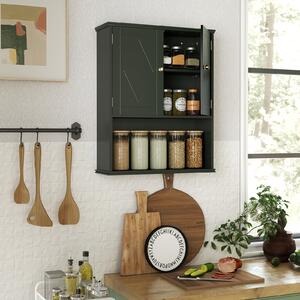 Costway Armadietto muro bagno medico 2 ante ripiano aperto regolabile, Armadietto organizer salvaspazio sopra water lavanderia cucina Verde
