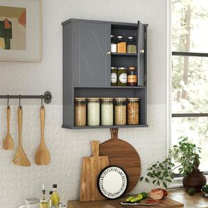 Costway Armadietto muro bagno medico 2 ante ripiano aperto regolabile, Armadietto organizer salvaspazio sopra water lavanderia cucina Grigio