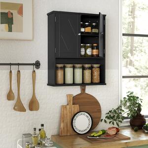 Costway Armadietto muro bagno medico 2 ante ripiano aperto regolabile, Armadietto organizer salvaspazio sopra water lavanderia cucina Nero