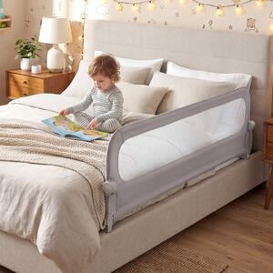Costway Sbarra letto pieghevole per bambini con base robusta a U, Sbarra protettiva regolabile 178 cm con accessori completi Grigio
