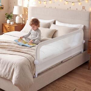 Costway Sbarra letto pieghevole per bambini con base robusta a U, Sbarra protettiva regolabile 178 cm con accessori completi Bianco