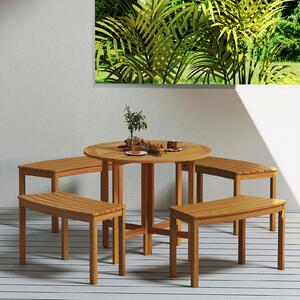 Costway Set da 4 panchine curve in legno di acacia, Panchina senza schienale per patio giardino e terrazza e cortile Naturale