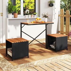 Costway Set di mobili da patio con letto da giardino rialzato, Tavolo e sedie in rattan PE con spazio di stoccaggio per veranda
