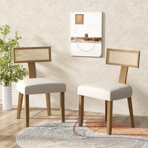 Costway Sedia da pranzo imbottita con sedile comodo e schienale curvo in rattan, Sedia moderna con piedini antiscivolo per soggiorno balcone e studio Naturale
