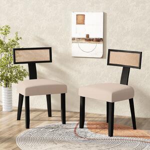 Costway Sedia da pranzo imbottita con sedile comodo e schienale curvo in rattan, Sedia moderna con piedini antiscivolo per soggiorno balcone e studio Nero