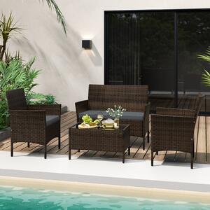 Costway Set da conversazione in rattan per patio 4 pezzi con cuscini morbidi, Mobili da esterno modulari per giardino e veranda Grigio