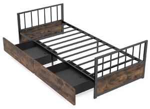Costway Struttura letto singola con 2 cassetti e testiera in stile industriale, Letto a piattaforma con doghe metalliche resistenti 200 x 90 cm