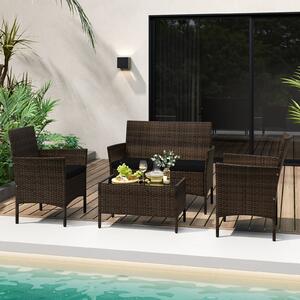 Costway Set da conversazione in rattan per patio 4 pezzi con cuscini morbidi, Mobili da esterno modulari per giardino e veranda Nero