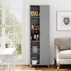 Costway Armadio alto a doppia anta con ripiani regolabili e design antiribaltamento, Dispensa indipendente per cucina soggiorno e camera da letto Grigio
